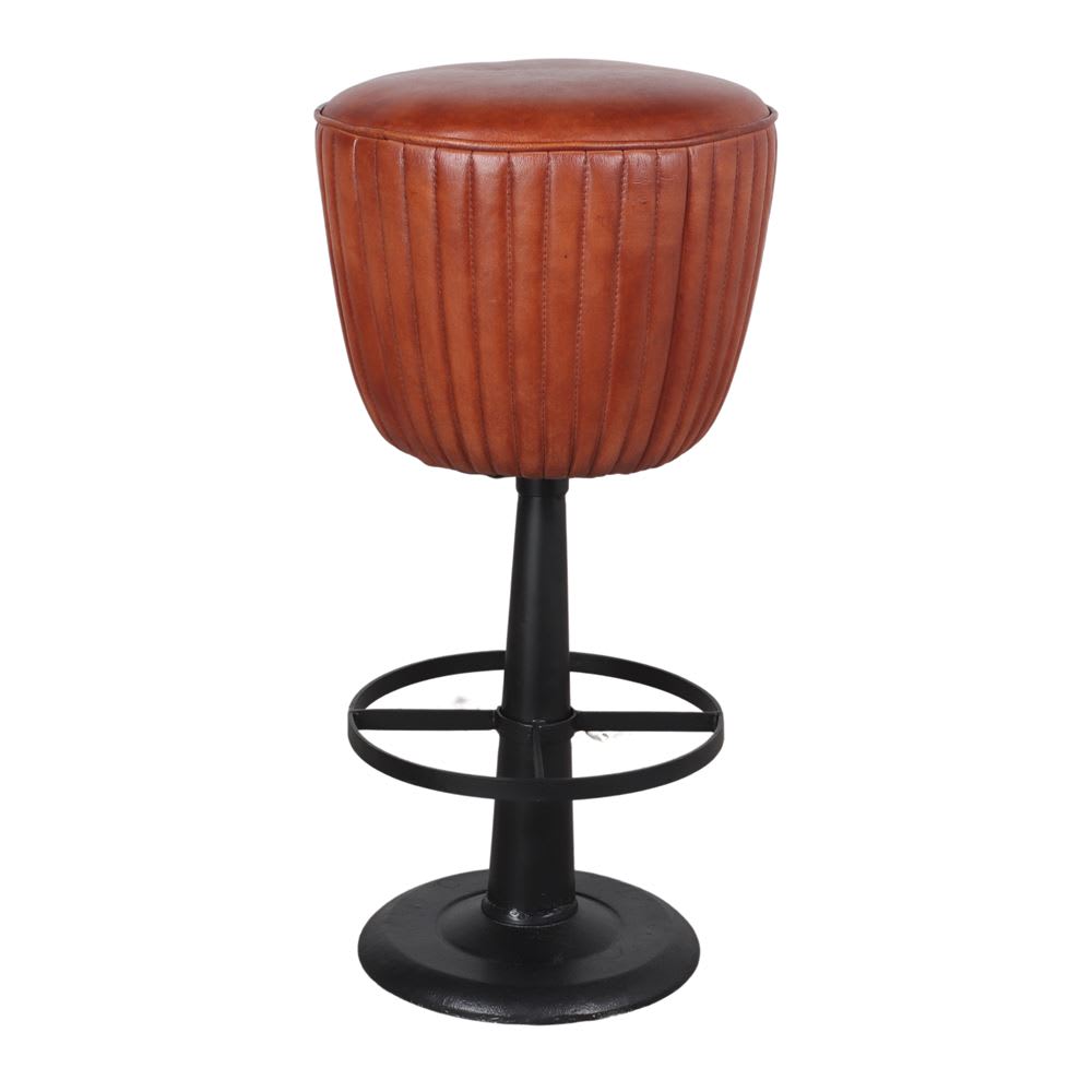 Taburete Alto De Metal Y Piel Grant - Marrón,negro - 78x32x32