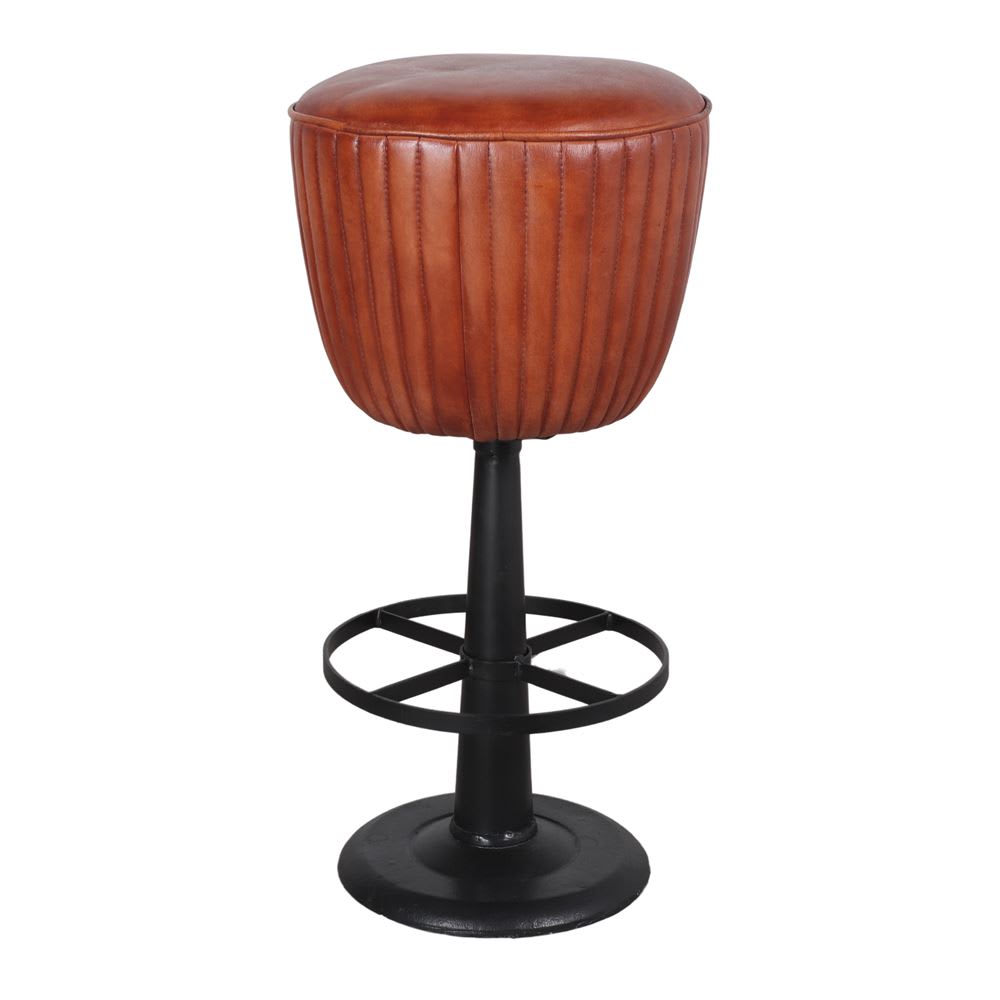 Taburete Alto De Metal Y Piel Grant - Marrón,negro - 78x32x32 - Maisons du Monde