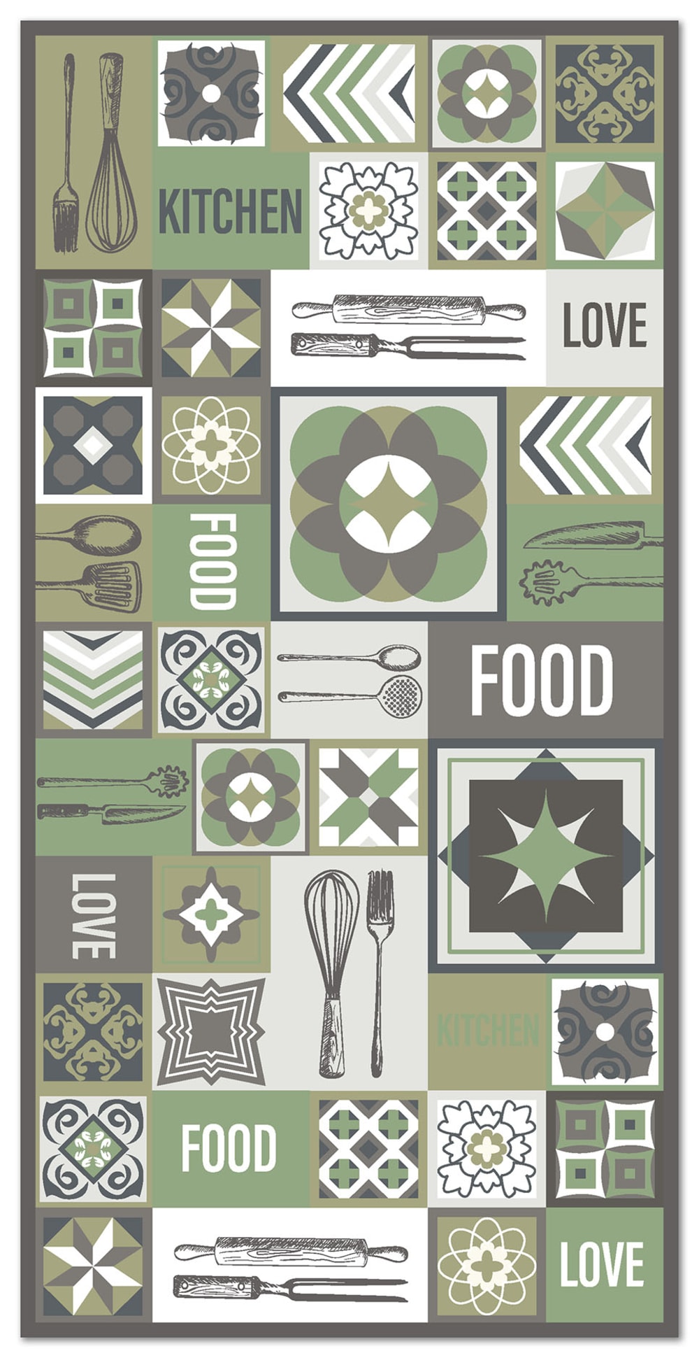 Alfombra vinílica cocina collage palabras baldosas verde 200x250 cm