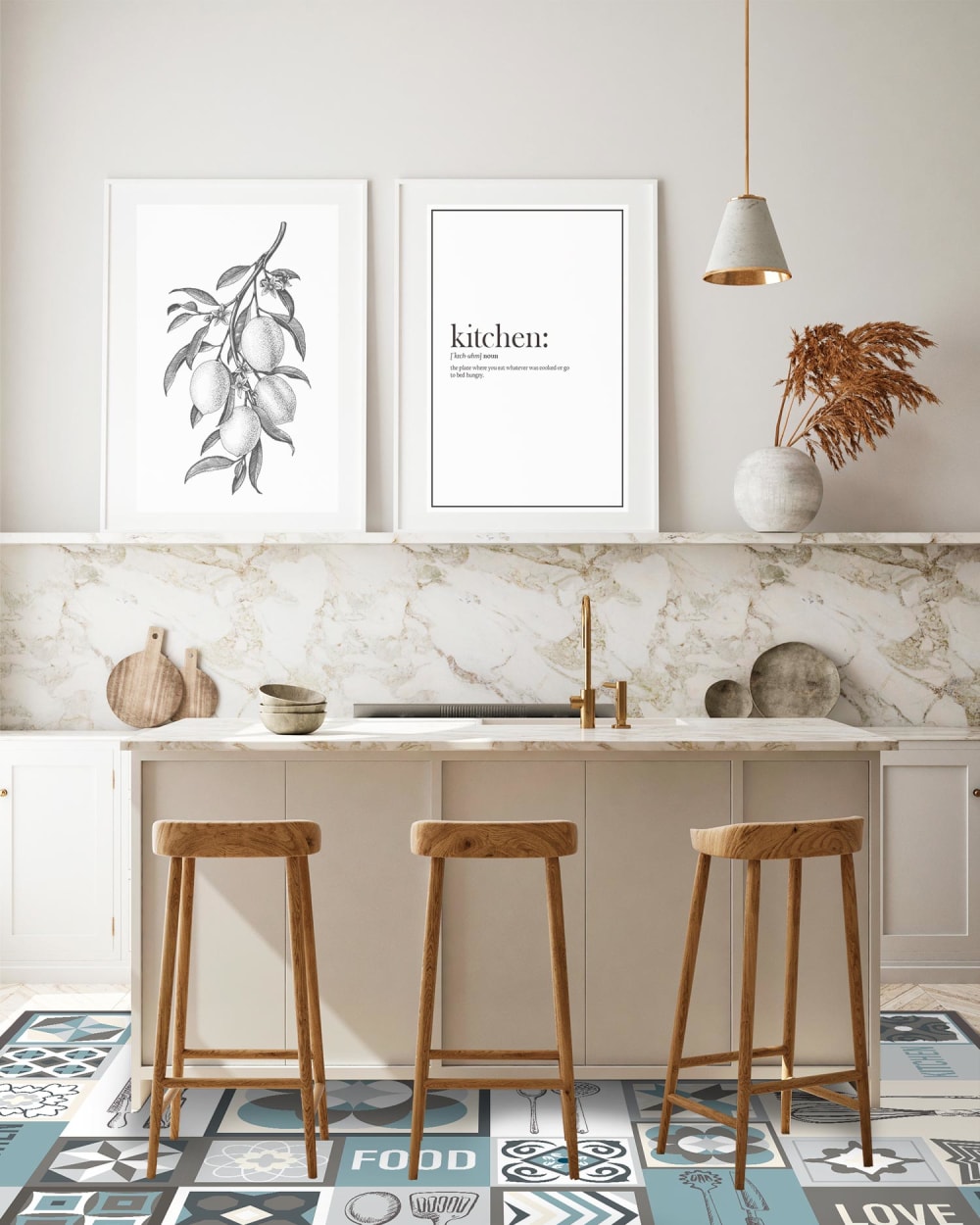Tapis vinyle cuisine collage carrelage bleu 120x170cm — vue 4