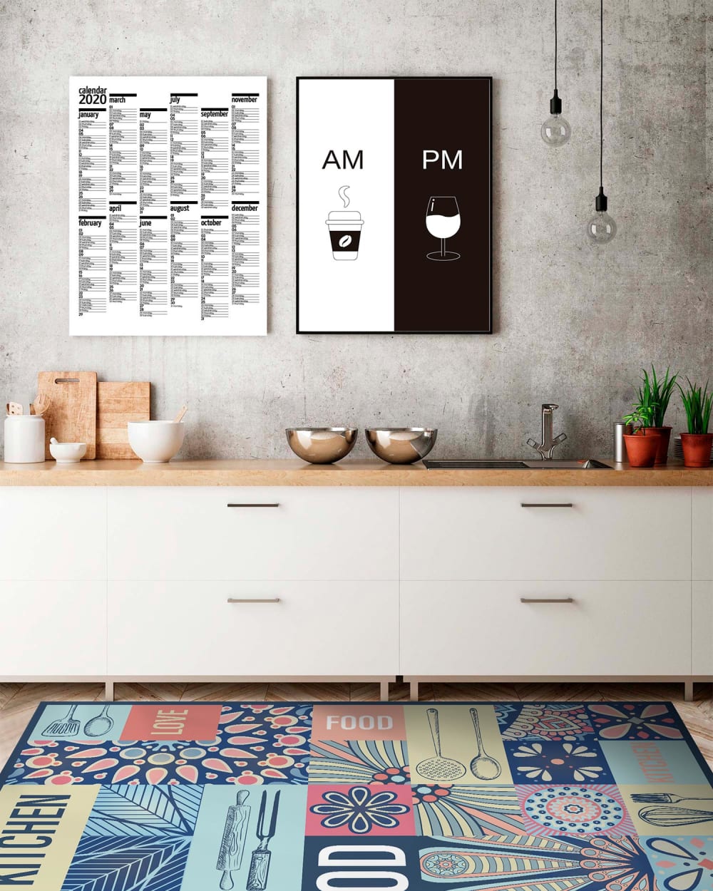 Tapis vinyle cuisine collage carrelage multicolore 120x170cm — vue 4