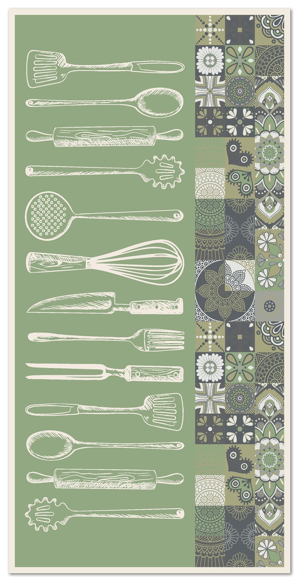 Alfombra vinílica cocina utensilios cocina verde 100x140 cm