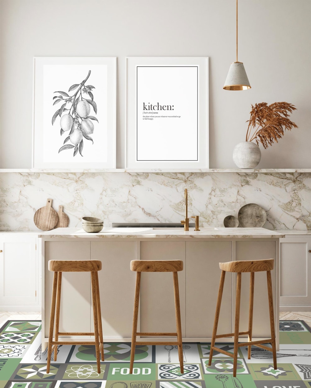 Tapis vinyle cuisine collage carrelage vert 120x170cm — vue 4