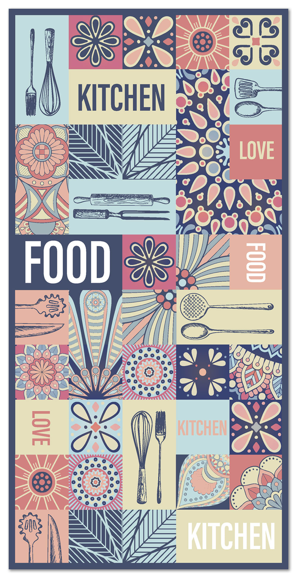 Alfombra vinílica cocina palabras baldosas multicolor 40x80 cm