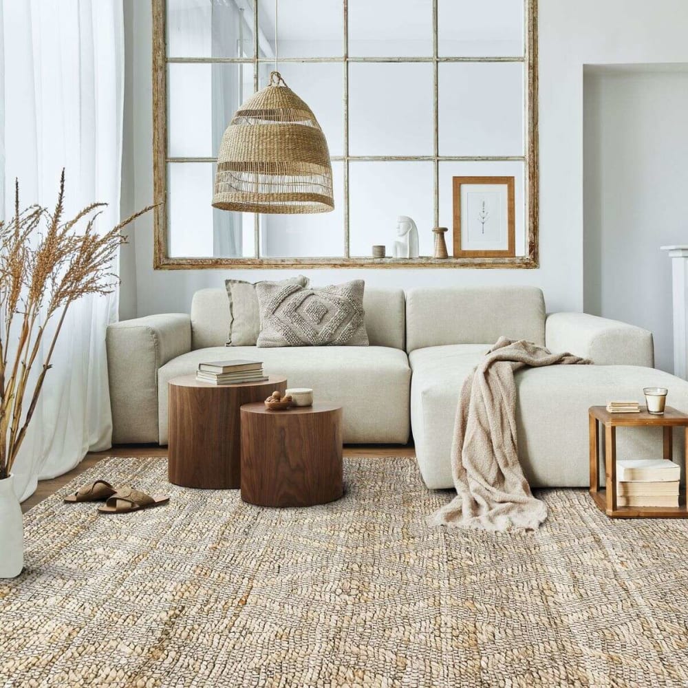 Tapis tressé en jute motifs losanges en relief naturel 160x230