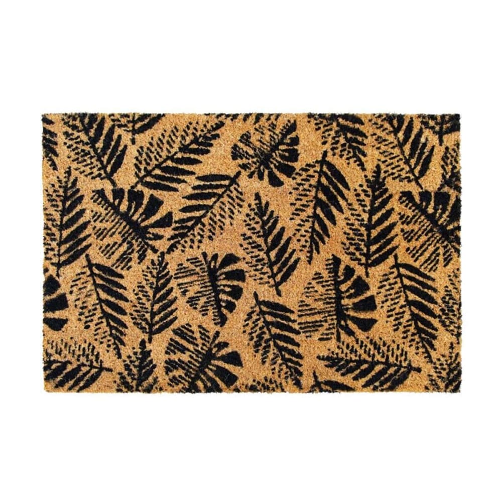 Paillasson en fibre de coco motif fougères naturel et noir 60x40