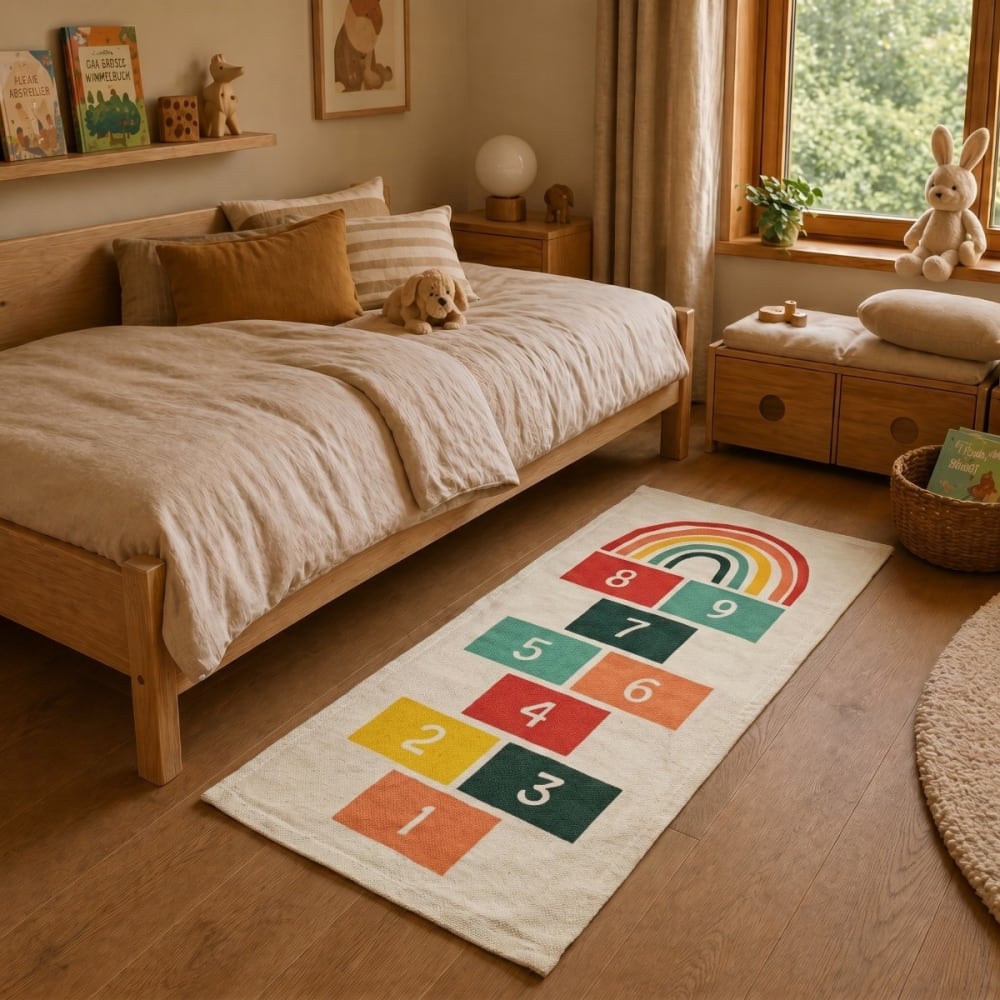 The Deco Factory Waschbarer Kinderteppich Baumwolle Hüpfkästchen bunt 60×120 style landhaus MEHRFARBIG BAUMWOLLE Kinder