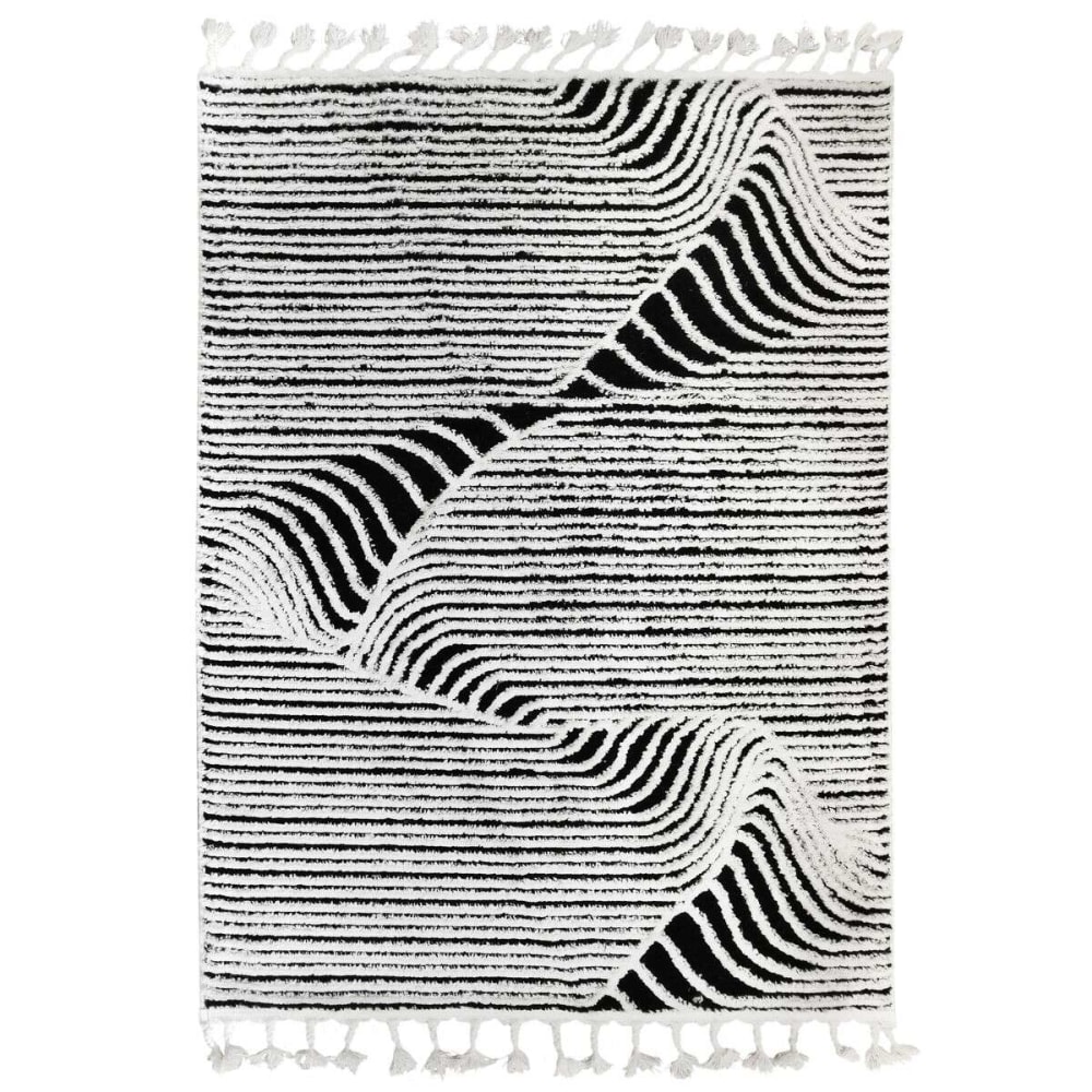 Teppich mit Relief-Effekt und Bergmotiven, 120x170,  schwarz-weiß