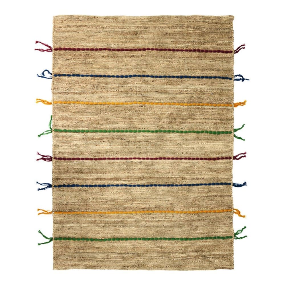 Tapis en jute avec tresses en laine multicolores 120x170