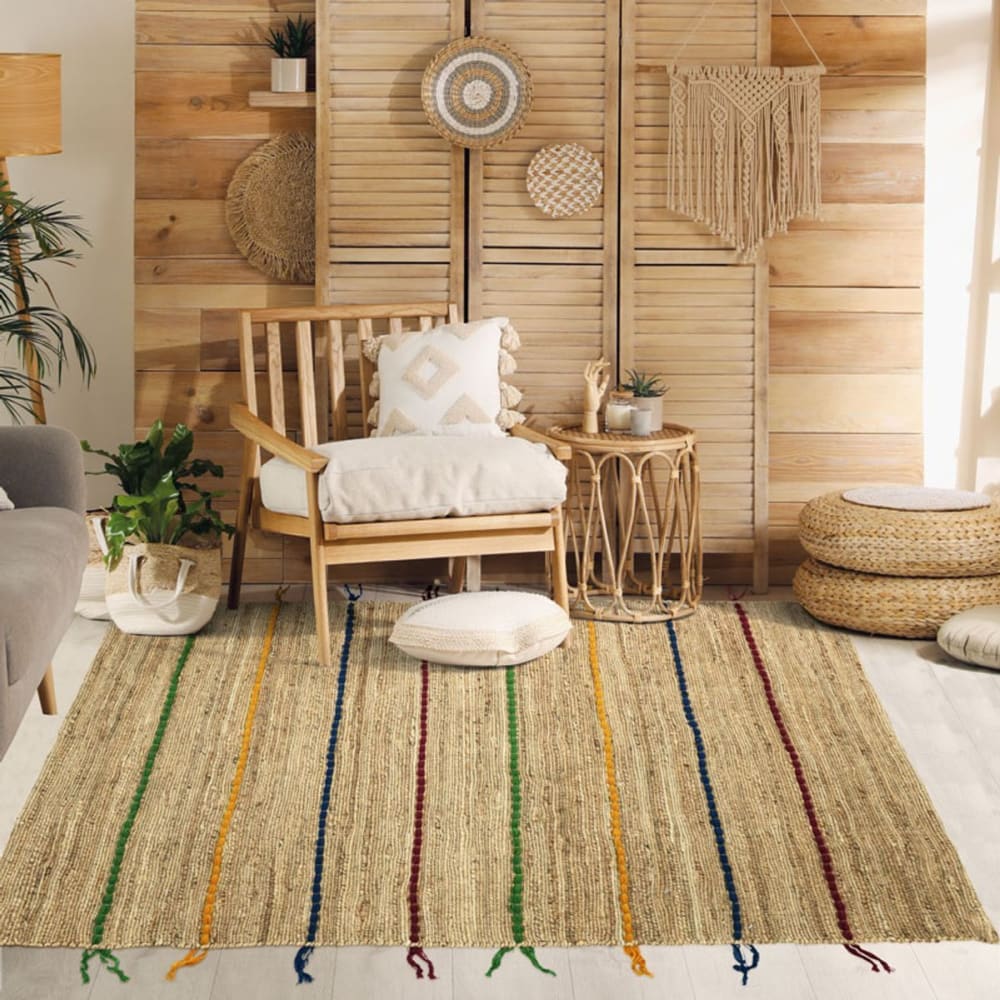 Tapis jute avec tresses en laine multicolores 120x170 — vue 3