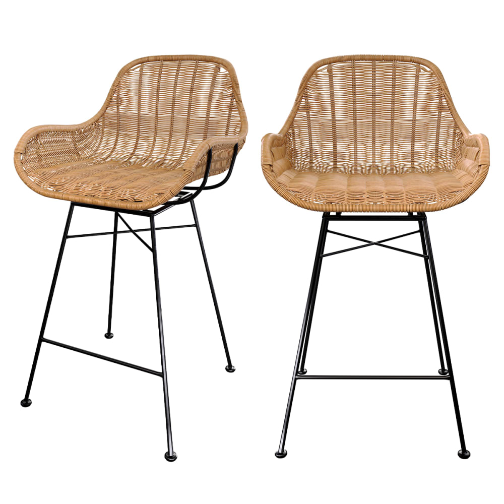 Lot de 2 chaises pour îlot central 65 cm en résine tressée naturelle