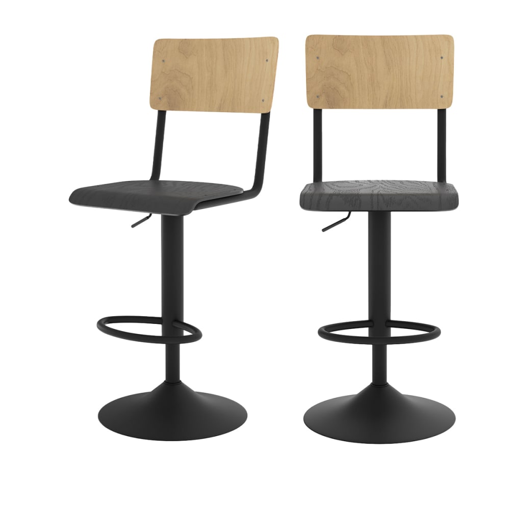 Set de 2 sillas de bar ajustables 60/80 cm en madera clara y negro