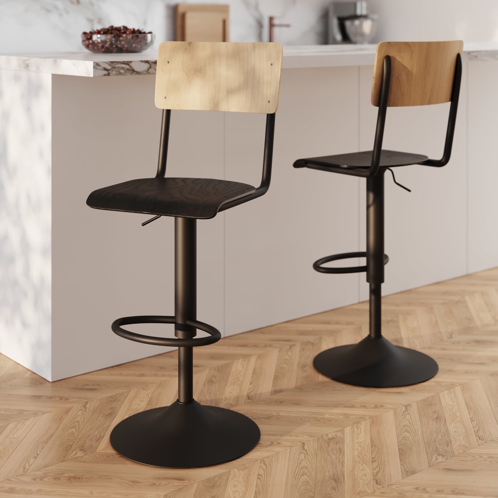 2er-Set verstellbarer Barhocker, 60/80 cm, aus hellem Holz und