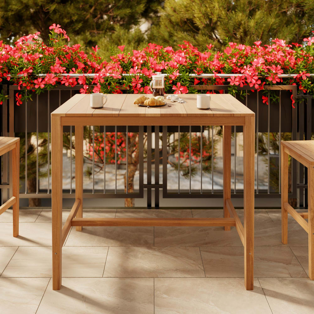 Table de bar d'extérieur en bois de teck massif 4 personnes