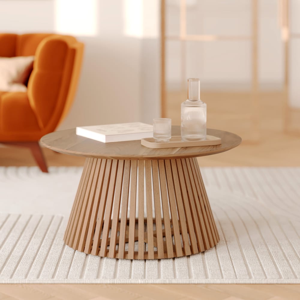 Runder Couchtisch aus hellem Akazienholz, D.80cm - Maisons Du