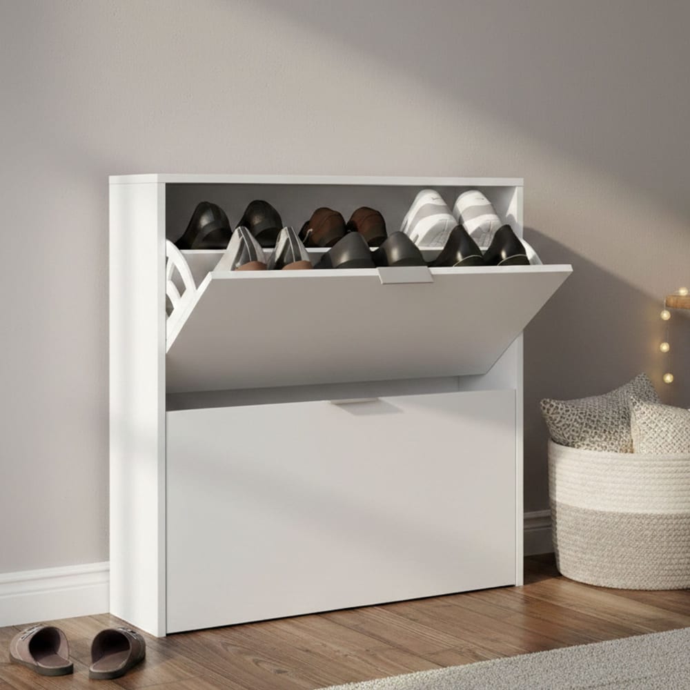Meuble à chaussures effet bois blanc 75x22 cm - Maisons du Monde