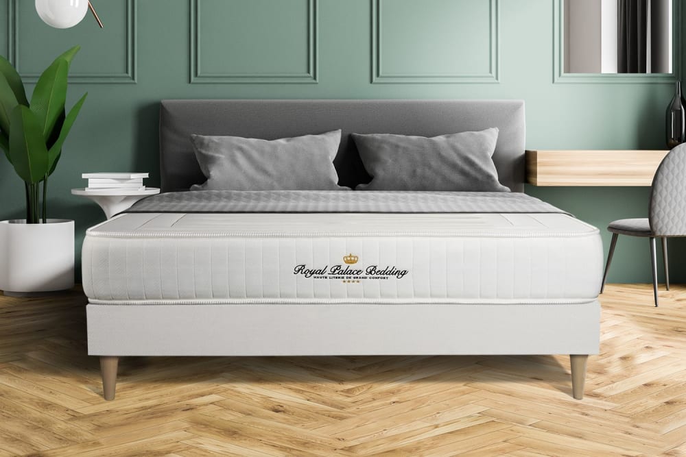 Somier blanco + colchón con muelles y viscoelástica 135 x 190 - Maisons du Monde