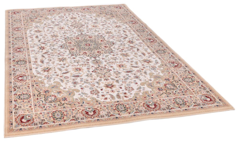 Tapis d'orient floral, tissé, laine naturelle beige 060x120 cm — vue 4