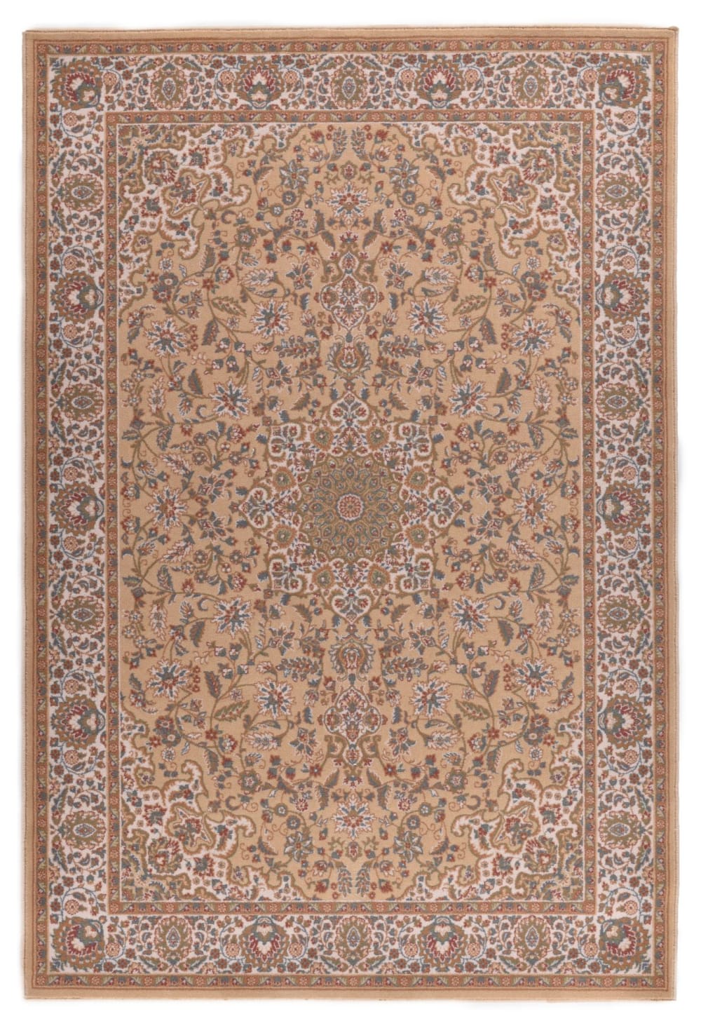 THEKO Tapis d'orient floral, tissé, laine naturelle sable 200x300 cm style inspirations d'ailleurs Beige Certifié Oeko-Tex