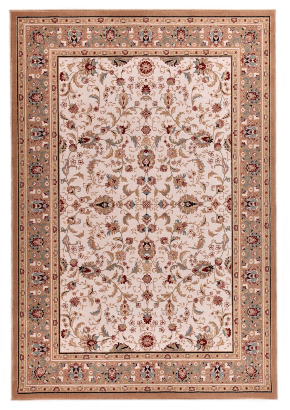 Tapis d'orient floral, tissé, laine naturelle beige 060x120 cm