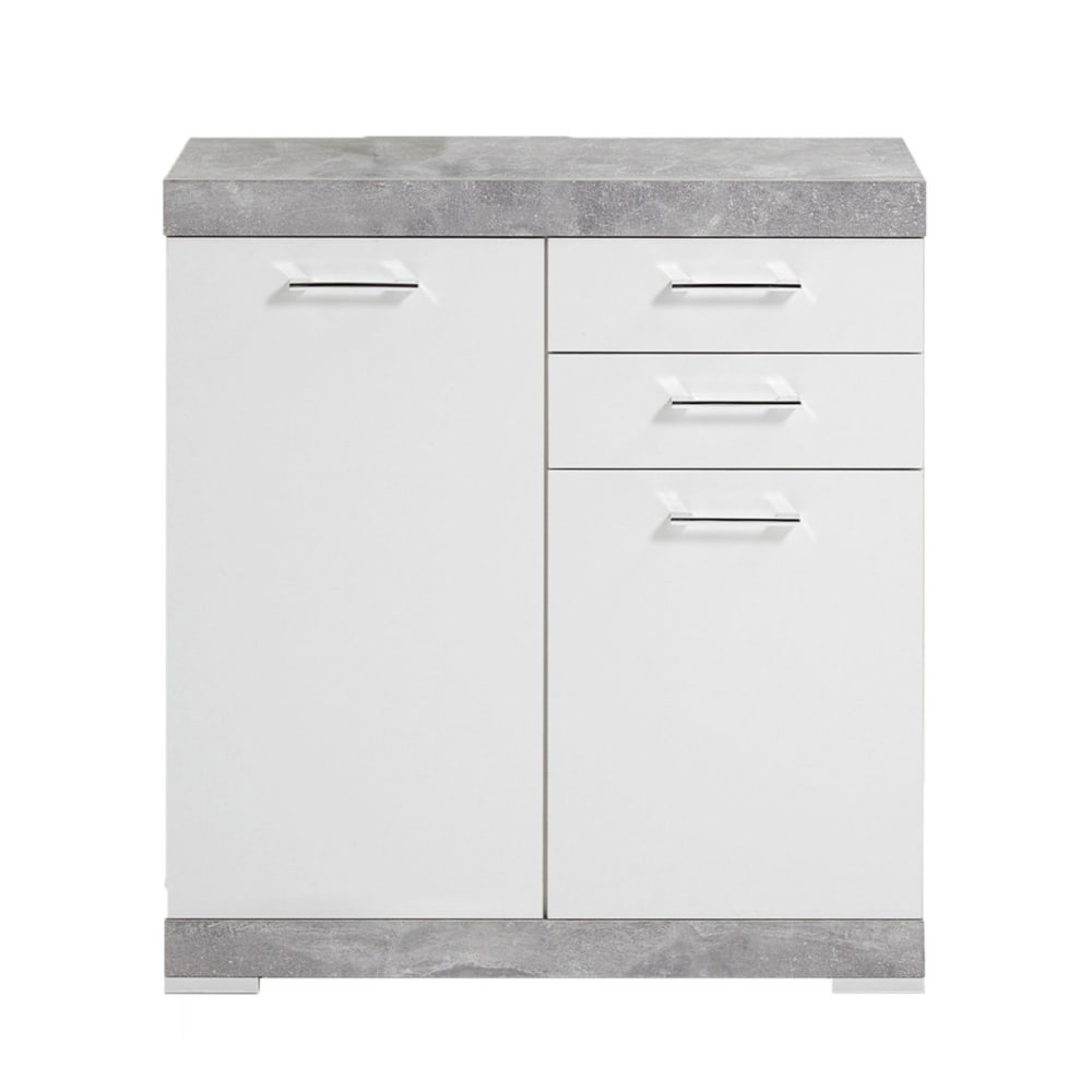 Calicosy Sideboard mit 2 Türen und 2 Schubladen L80cm - Weiß und Grau Weiß Spanplatte