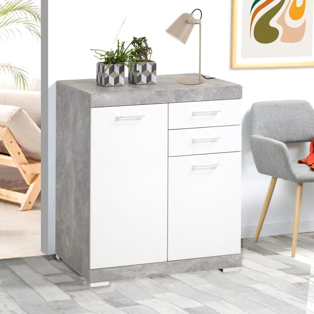 Sideboard mit 2 Türen und 2 Schubladen L80cm - Weiß und Grau -