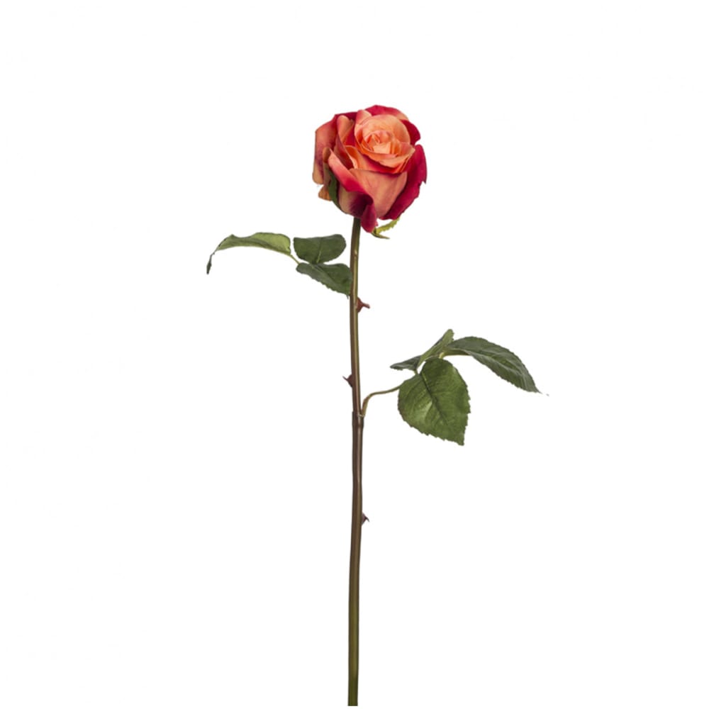 Tige de rose artificielle rouge orang&eacute; h53