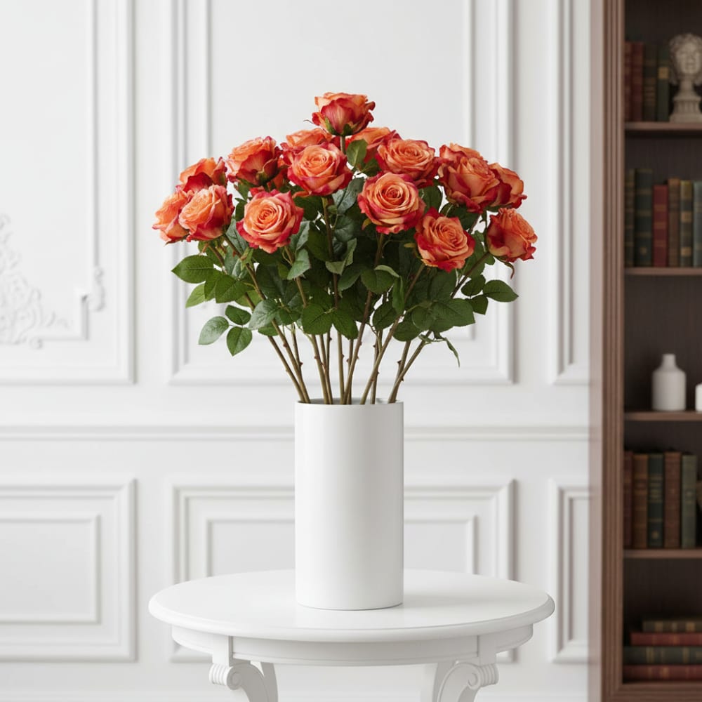 Stelo di rosa artificiale rosso arancio h53 - Sia Deco