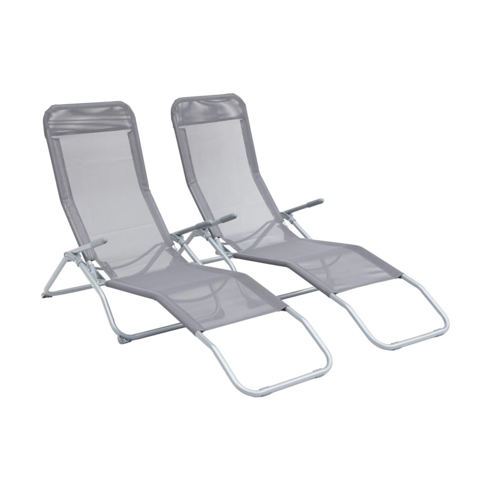 Lot de 2 bains de soleil pliants gris anthracite - Maisons du Monde