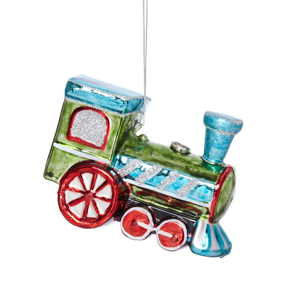 Suspension de noël locomotive en verre rouge et vert L11