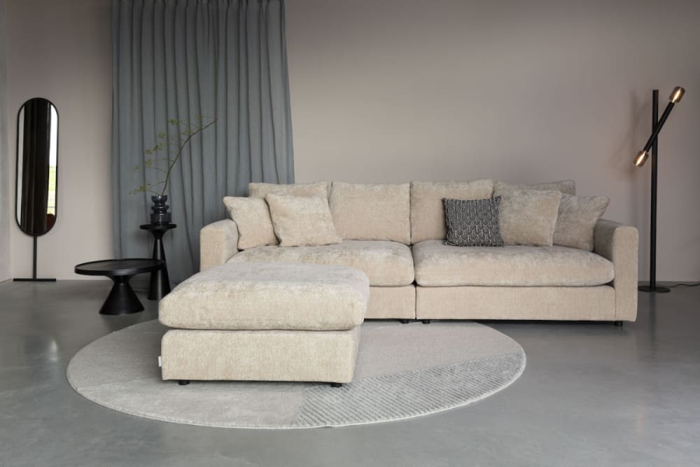 Pouf en tissu beige moderne l 92
