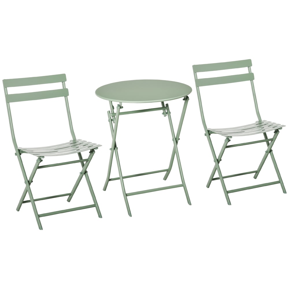 Salon de jardin bistro pliable métal thermolaqué vert d'eau