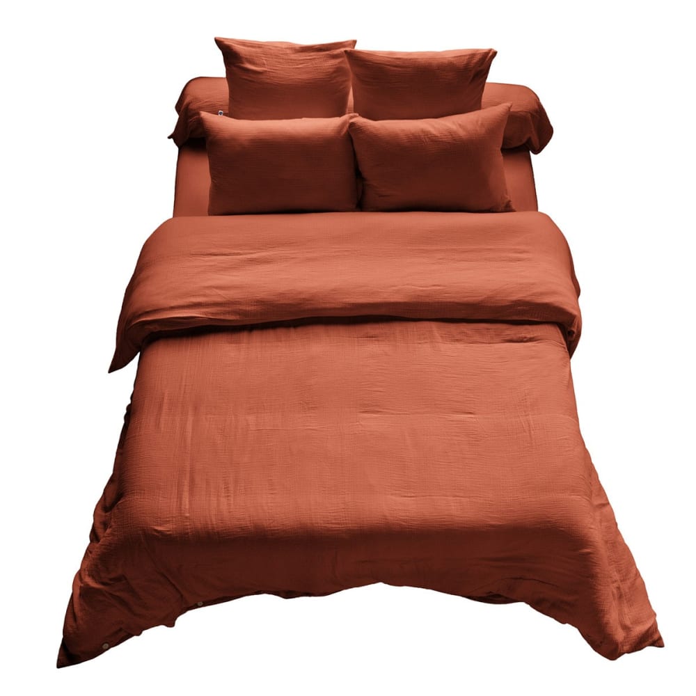 Housse de couette unie 260x240 cm Gaze de coton terracotta — vue 3