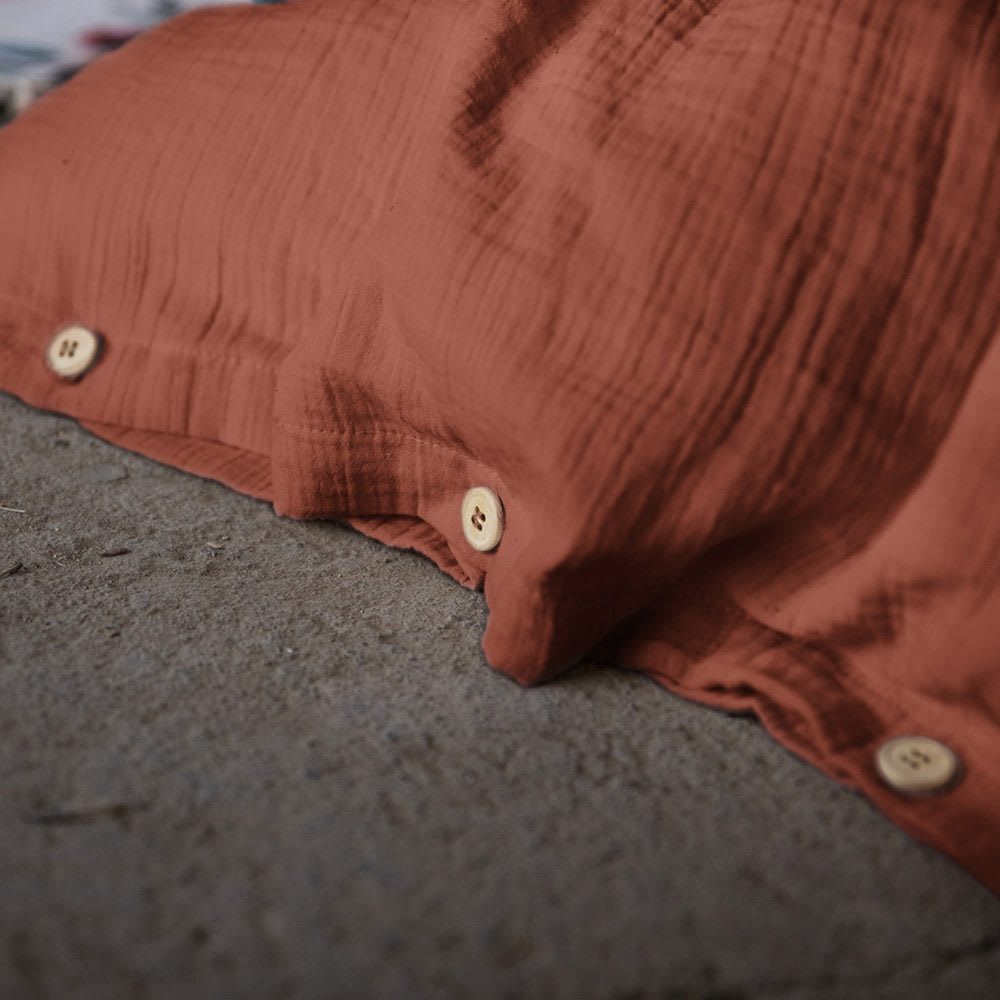 Housse de couette unie 260x240 cm Gaze de coton terracotta — vue 4