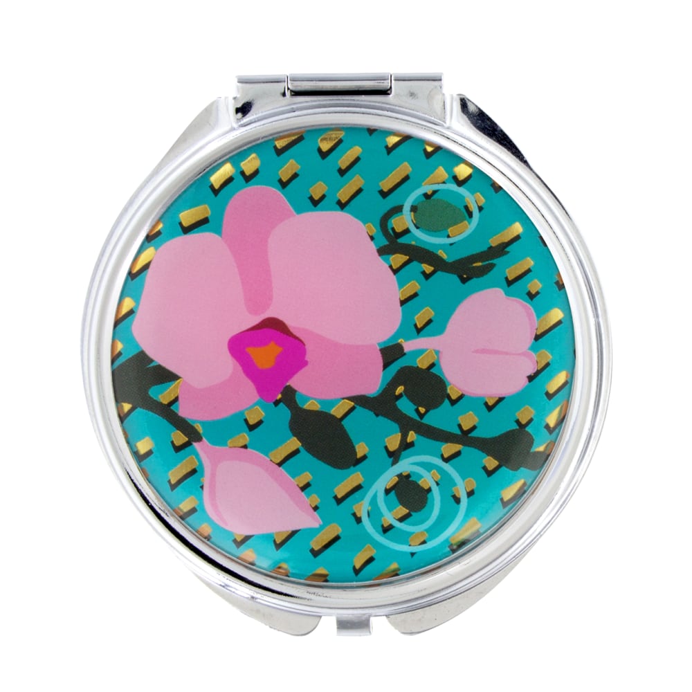 Miroir de poche  bleu turquoise acier inoxydable 6 x 6 x 0 cm