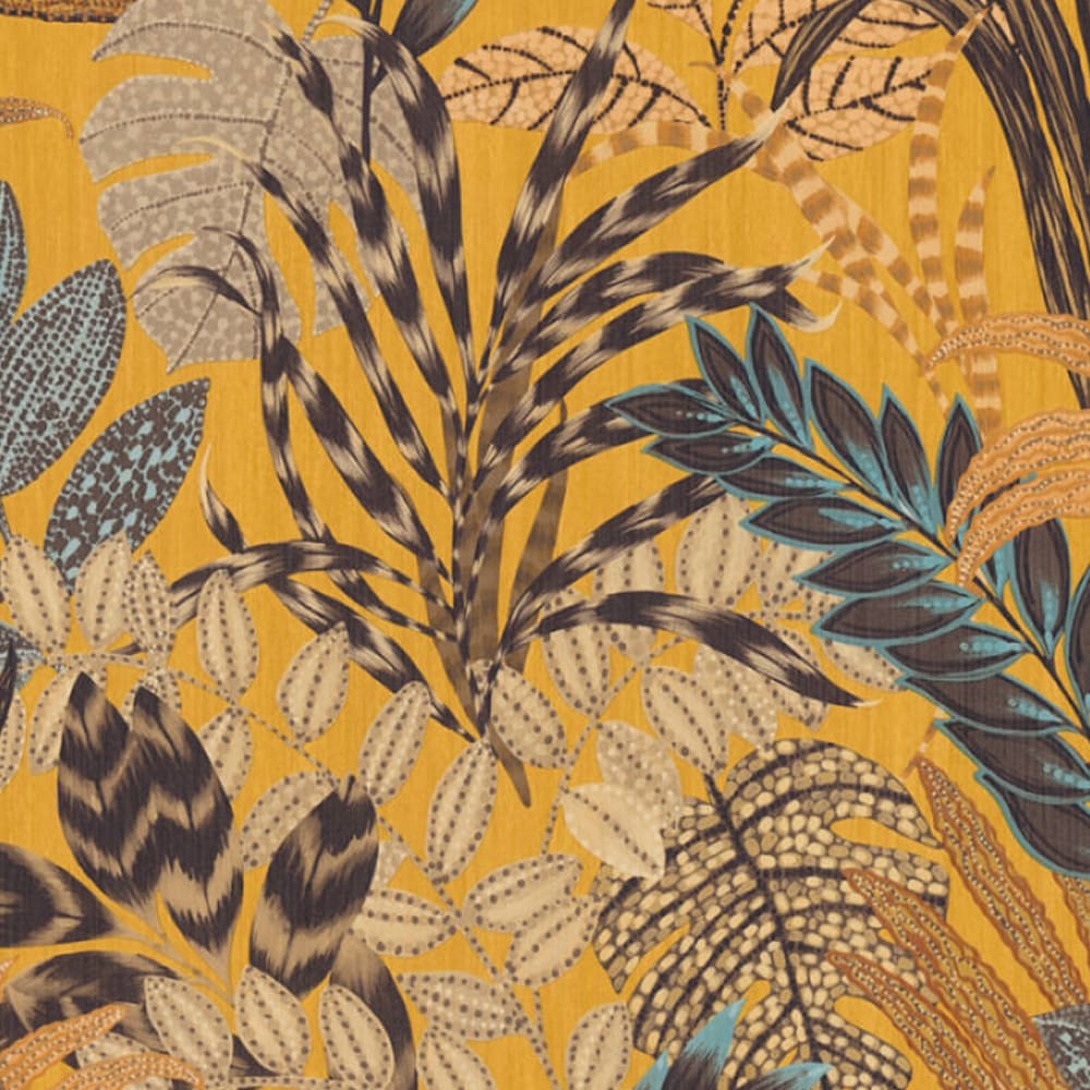 Papier peint en mur végétal papier jaune moutarde x — vue 3