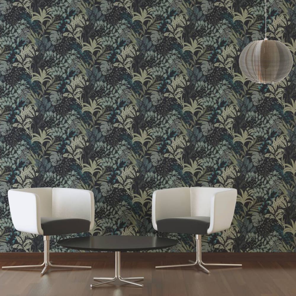 Papier peint en mur végétal papier bleu x