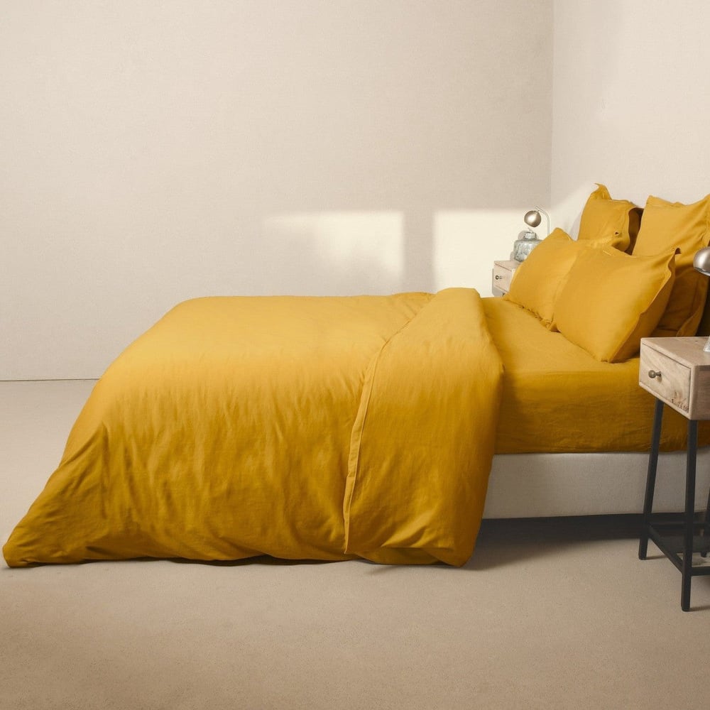 Housse de couette satin de coton jaune moutarde 200x200 — vue 4