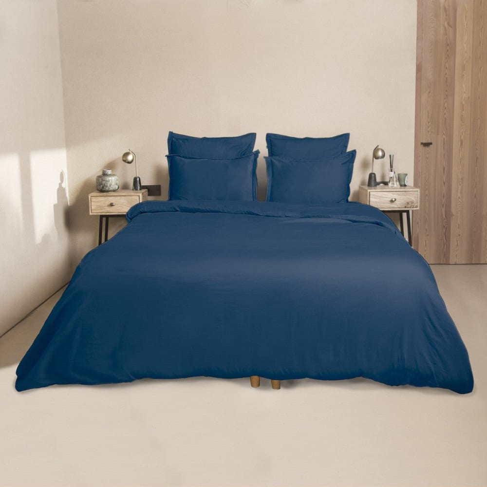Housse de couette satin de coton indigo 200x200