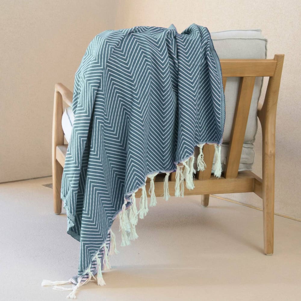 Manta plaid algodón azul petróleo 130x170 - Maisons du Monde