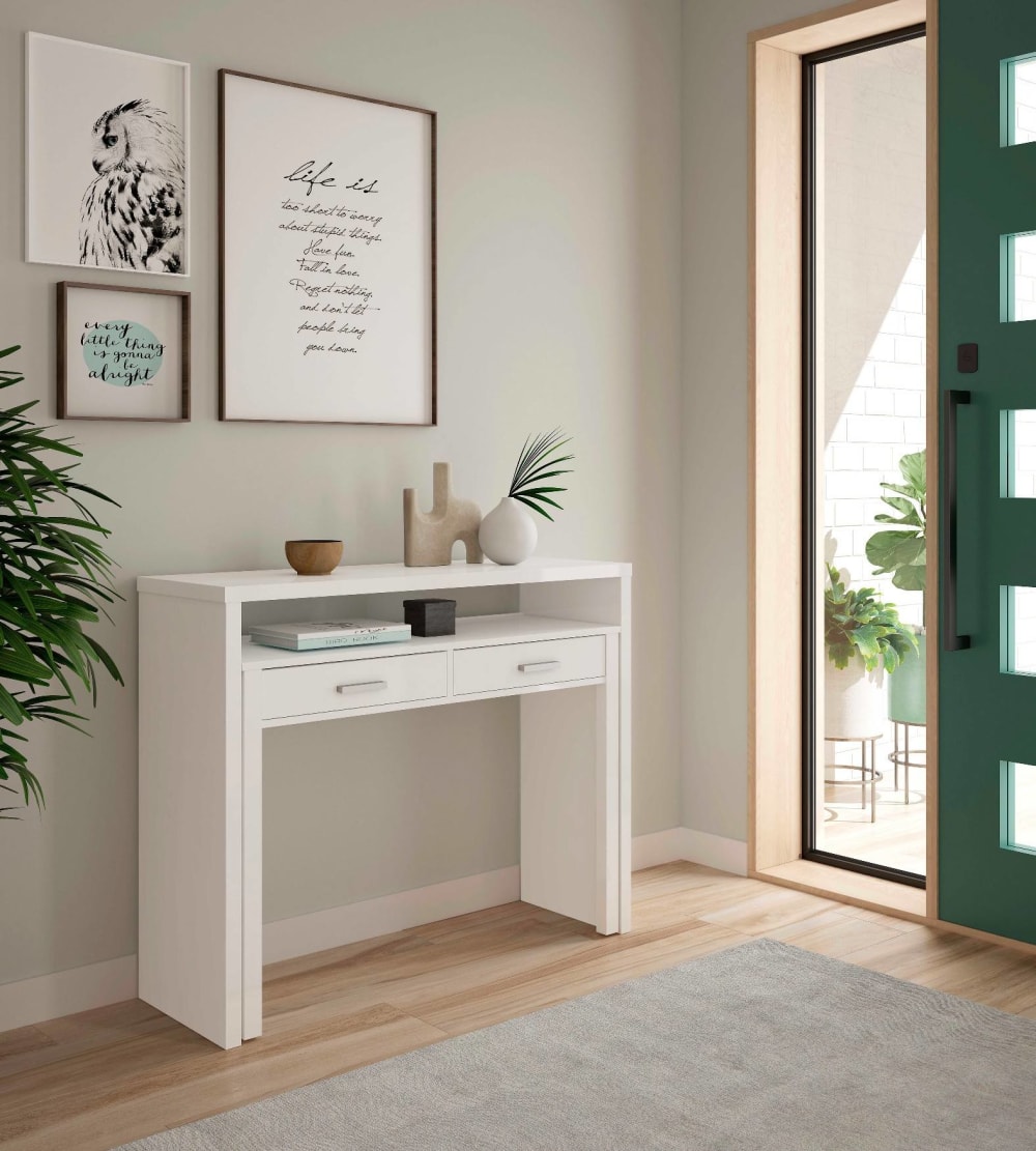 Schreibtisch in Holzoptik, weiß, 98 x 36 x 88 cm - Maisons Du