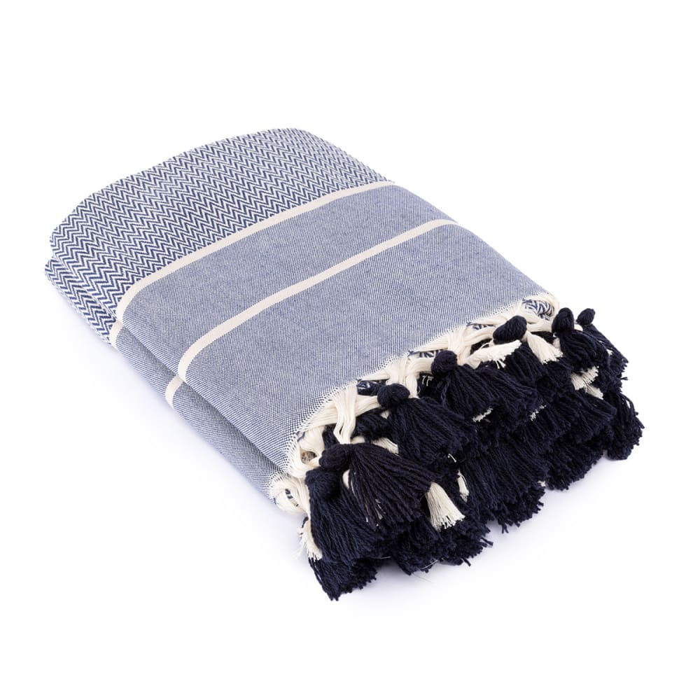 Plaid coton bleu marine 160x250