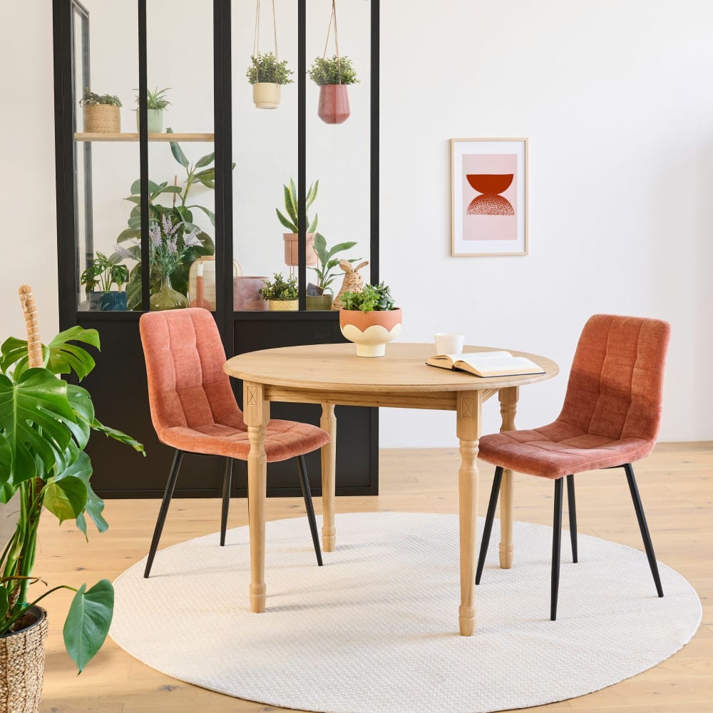 Table extensible ronde bois D105 + 1 allonge et pieds tournés