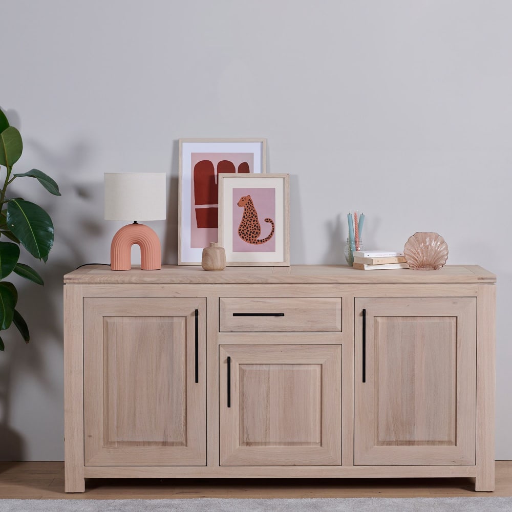 Buffet bas moderne en chêne blanchi 3 portes 1 tiroir - Maisons du Monde
