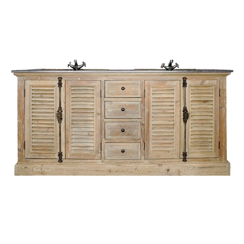 Meuble de salle de bain double vasque en bois et pierre L177