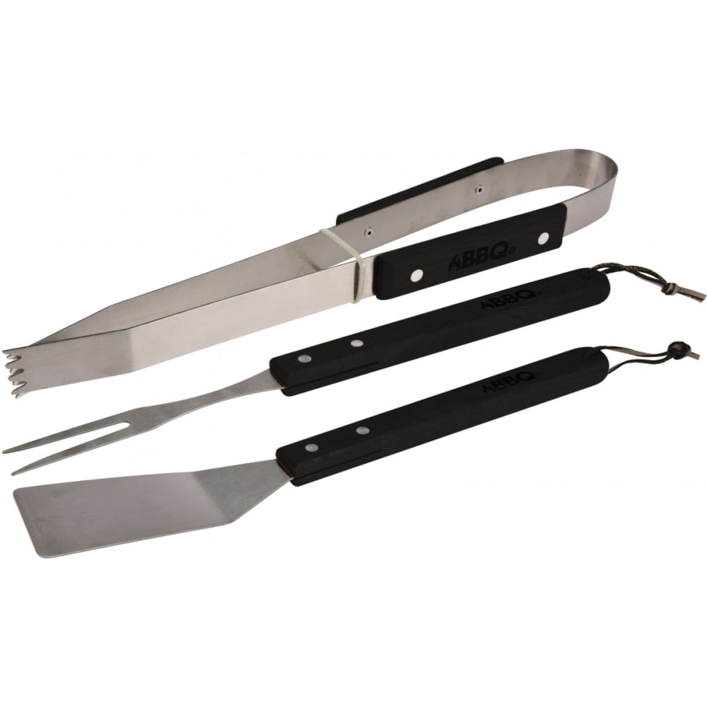 Set de 3 ustensiles pour barbecue inox et bois noir