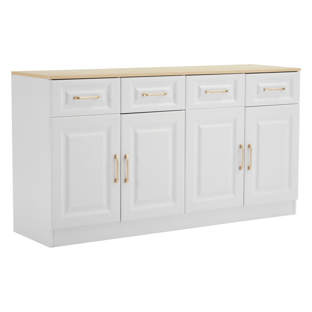 Vitrine de rangement blanc et bois avec 4 tiroirs et 4 portes