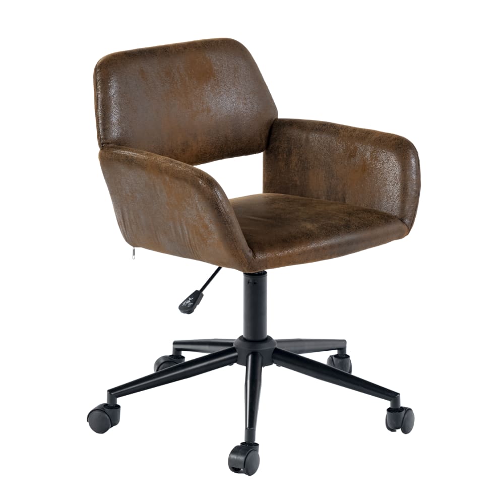 Chaise de bureau enfant vintage en tissu suède réglable marron
