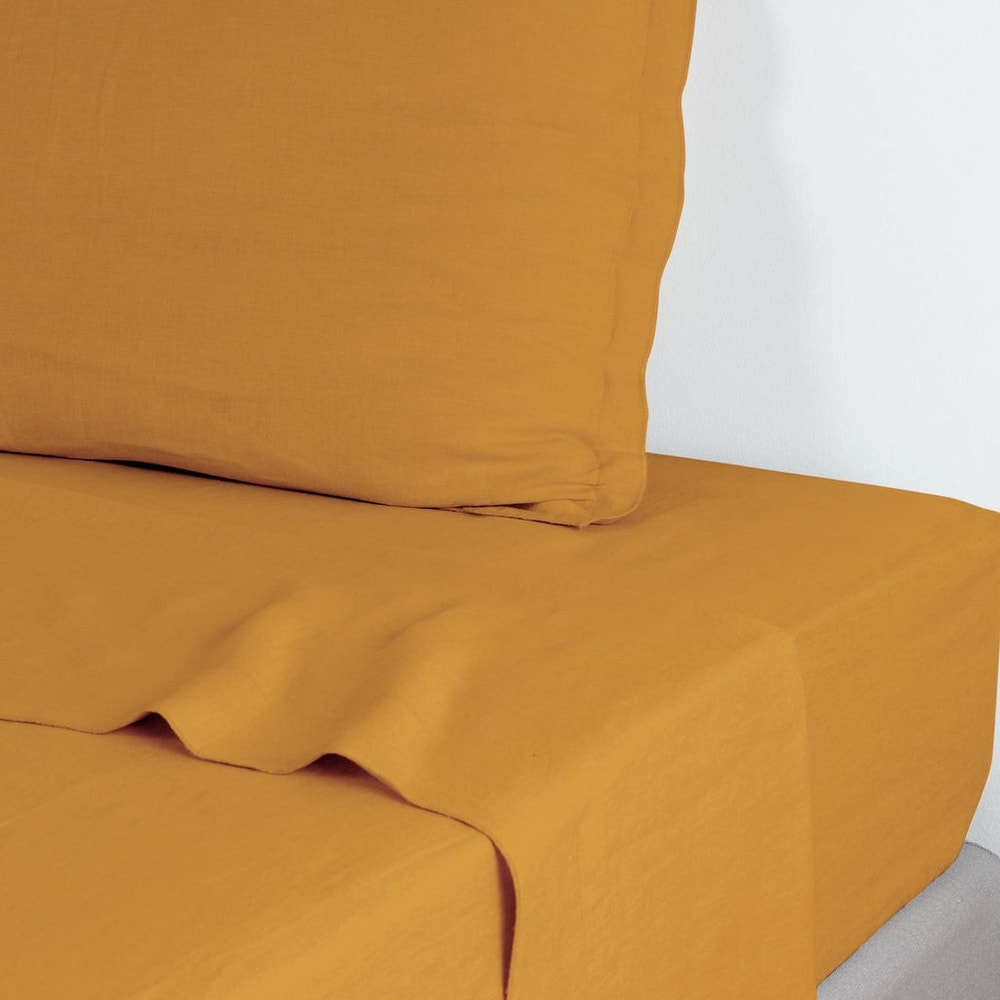 Drap plat lin lavé moutarde 240x300