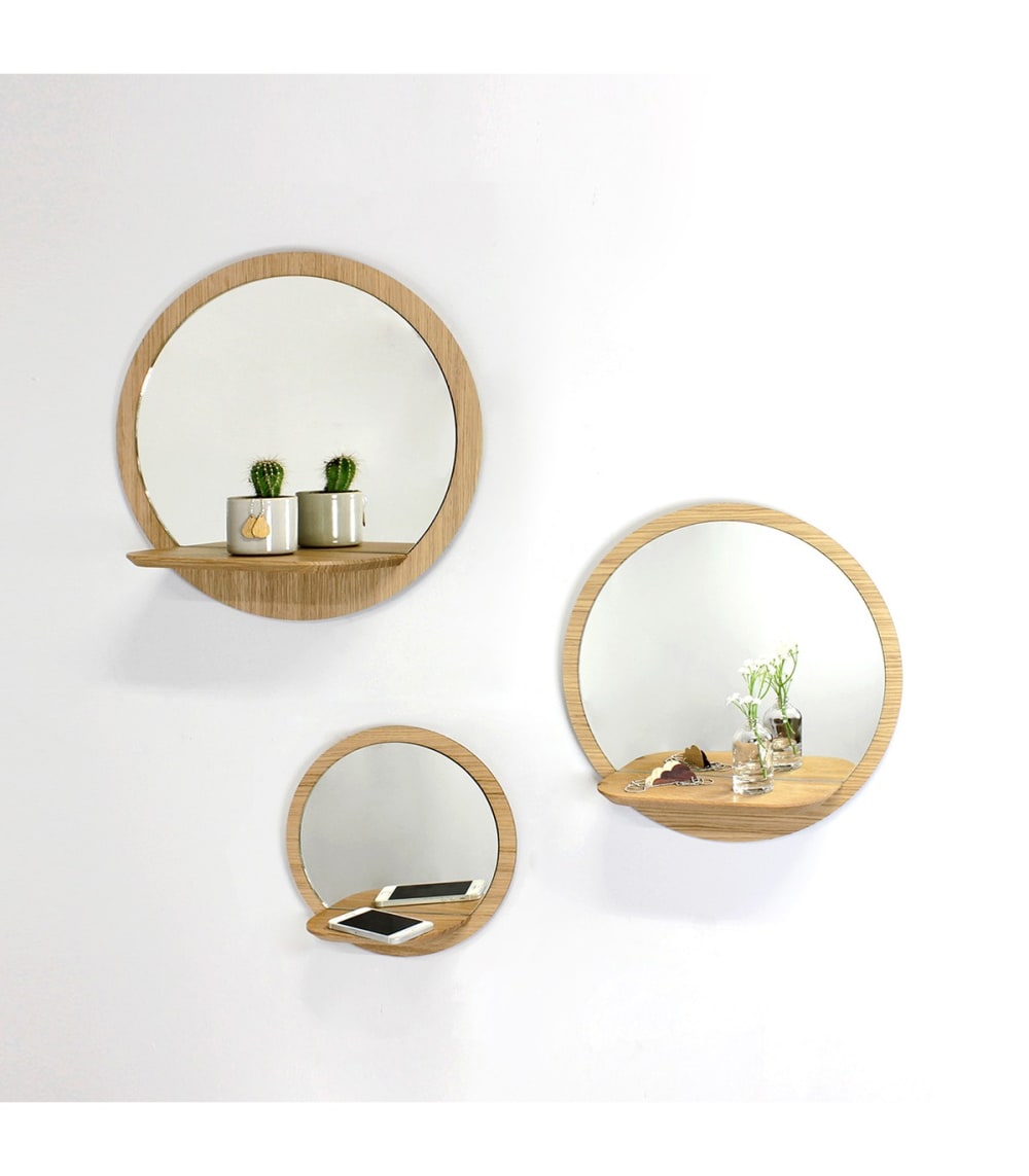 Miroir mural rond avec tablette Sunrise moyen modèle D40cm